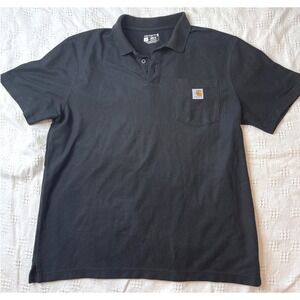 Carhartt‎ Men's Black Short Sleeve Collared Polo Utility Shirt Loose Fit Size L